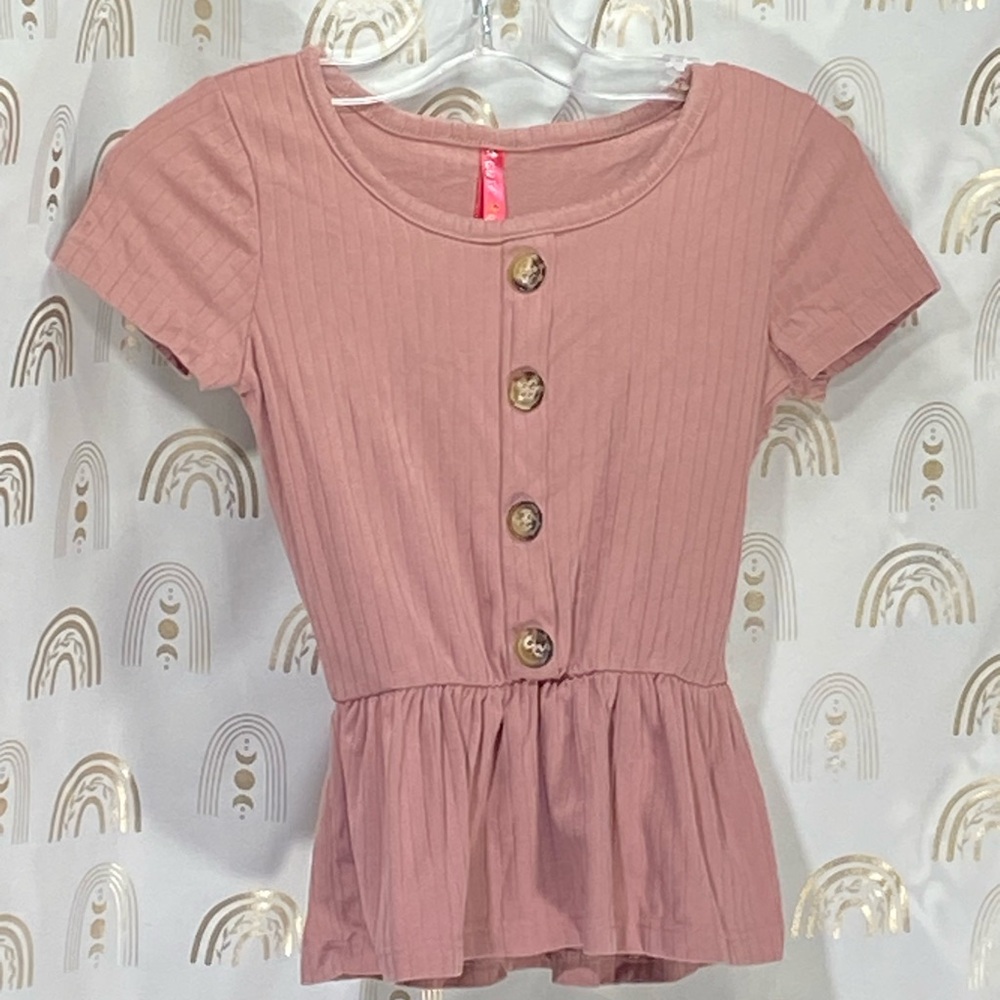 Blush Button-Down Peplum Blouse
